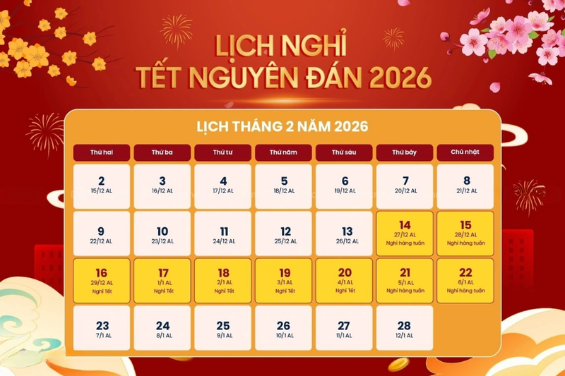 Lịch nghỉ tết năm 2026