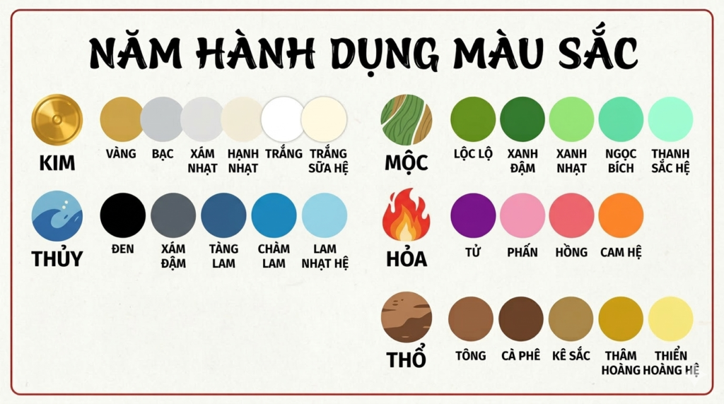 Màu sắc theo phong thủy của từng mệnh 